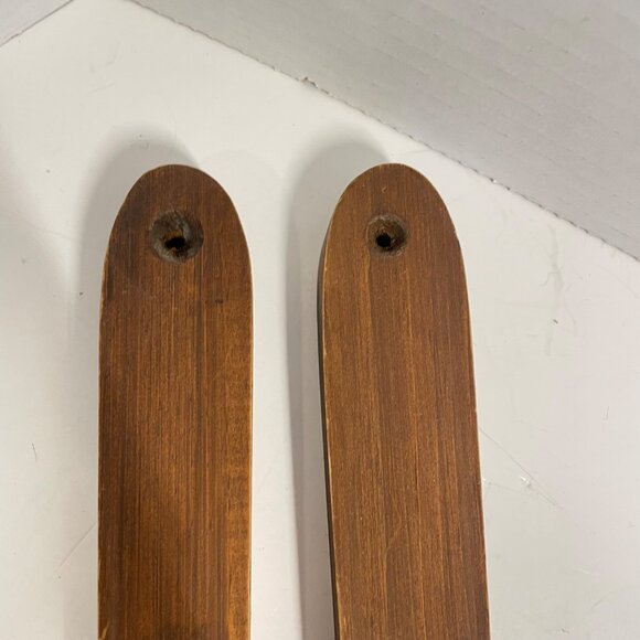 Vintage Wood Candle Wall Sconces Pair Rustic Decor 30”Tall Brown Wooden Holders - Picture 6 of 10